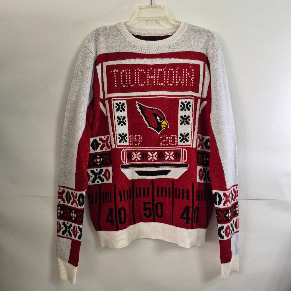 NFL Team Apparel Mens L Arizona Cardinals Light Up Long Sleeve Sweater Red White